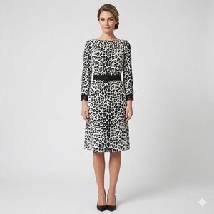 Marc Jacobs Leopard Print Belted Midi Dress Black White Silk Lined Size 0